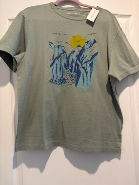 Sun + Stone Kids Sage Green Tee with Mountain Sun Graphic